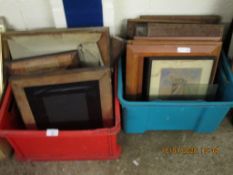 TWO PLASTIC CRATES OF MIXED PRINTS, WATERCOLOURS, PICTURES ETC