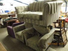 GOOD QUALITY MODERN STRIPED UPHOLSTERED TWO-SEATER SOFA PLUS A SIMILAR PAIR OF ARMCHAIRS (3)