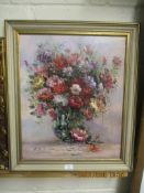 GOOD QUALITY CONTINENTAL OIL ON CANVAS OF A VASE OF FLOWERS