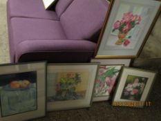 GROUP OF MIXED FLORAL WATERCOLOURS, PRINTS ETC