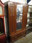 EDWARDIAN MAHOGANY SINGLE MIRRORED DOOR WARDROBE WITH CARVED PANELS AND FULL WIDTH DRAWER TO BASE