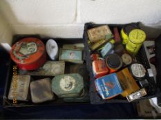 TWO BOXES OF MIXED VINTAGE TINS ETC