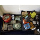 TWO BOXES OF MIXED VINTAGE TINS ETC