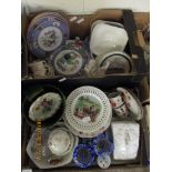 TWO BOXES OF MIXED RIBBON EDGED PLATES, PART MINTONS FLORAL DINNER WARES ETC (2)