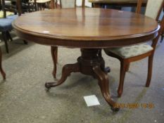 19TH CENTURY MAHOGANY CIRCULAR BREAKFAST TABLE ON A SCROLLING TRIPOD BASE