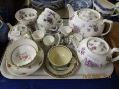 FLORAL DECORATED TEA POT AND CUPS ETC