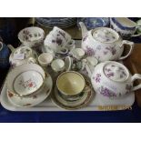 FLORAL DECORATED TEA POT AND CUPS ETC