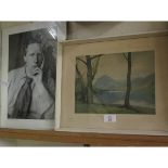 FRAMED PICTURE OF RUPERT BROOKE FROM THE NATIONAL PORTRAIT GALLERY, TOGETHER WITH