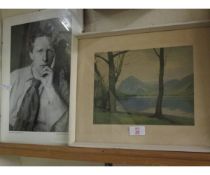FRAMED PICTURE OF RUPERT BROOKE FROM THE NATIONAL PORTRAIT GALLERY, TOGETHER WITH