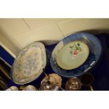 BLUE AND WHITE PRINTED PLATE, FIVE ORIENTAL CIRCULAR BLUE AND WHITE PLATES AND TWO 19TH CENTURY
