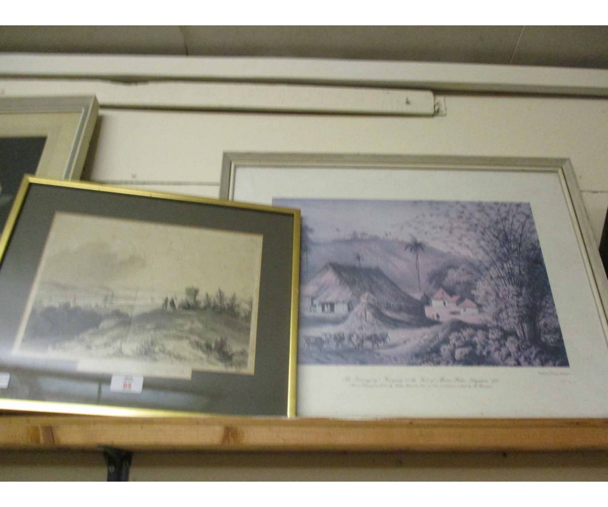 WHITE FRAMED PRINT, AND A VICTORIAN ETCHING “THE AVON AND SEVERN FROM PENHOLE POINT”