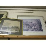 WHITE FRAMED PRINT, AND A VICTORIAN ETCHING “THE AVON AND SEVERN FROM PENHOLE POINT”