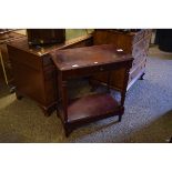 MAHOGANY EFFECT TWO TIER SIDE TABLE WITH SINGLE DRAWER AND TURNED COLUMNS