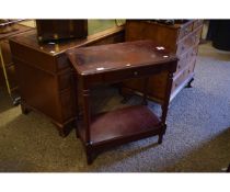 MAHOGANY EFFECT TWO TIER SIDE TABLE WITH SINGLE DRAWER AND TURNED COLUMNS