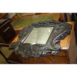 VICTORIAN OAK GOTHIC WALL MIRROR WITH HEAVILY CARVED DECORATION