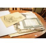 FOLDER CONTAINING MIXED ETCHINGS, DRAWINGS, MAPS ETC