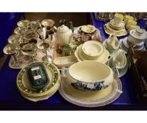 QUANTITY OF MIXED CHINA WARES, TEA POT, DECORATIVE PLATES, TUREEN ETC