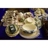 QUANTITY OF MIXED CHINA WARES, TEA POT, DECORATIVE PLATES, TUREEN ETC