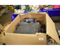 BOX CONTAINING A LARGE QUANTITY OF CAMERA EQUIPMENT, CAMERA BODIES, LENSES, CAMCORDER ETC (QTY)