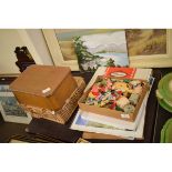 BOX CONTAINING MIXED SUNDRIES, PIMPERNEL PLACE SETTINGS, PLYWOOD FORMED BOX, BASKET EC