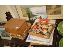 BOX CONTAINING MIXED SUNDRIES, PIMPERNEL PLACE SETTINGS, PLYWOOD FORMED BOX, BASKET EC