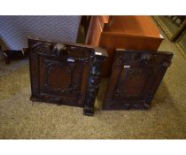 TWO 19TH CENTURY CONTINENTAL OAK PANELLED DOORS WITH CARVED CHERUB DECORATIONS ETC (2)