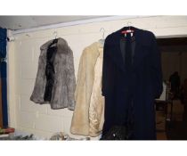 FEMINELLA LADIES COATS TOGETHER WITH A LINED SHEEPSKIN TYPE COAT AND A FURTHER GREY COAT, AND A SUIT