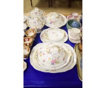19TH CENTURY FLORAL PAINTED AND GILDED PART DINNER WARES ETC