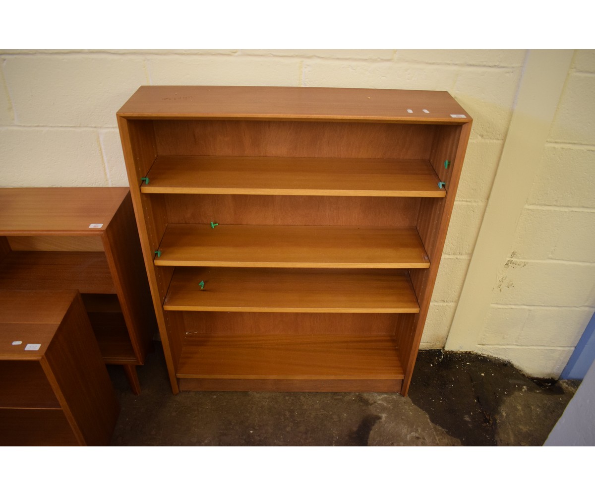 TEAK FRAMED ADJUSTABLE SHELF OPEN FRONTED BOOKCASE