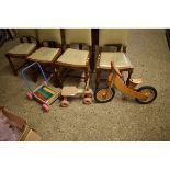 CHILD’S PUSH ALONG BLOCK SET, A FURTHER BALANCE BIKE AND A FOUR-WHEEL CHILD’S BIKE (3)