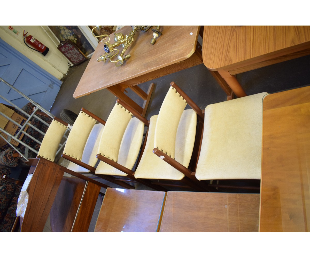 SET OF FOUR TEAK FRAMED SCANDART LIMITED REXINE DINING CHAIRS