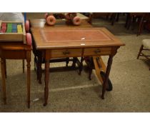 WALNUT LEATHER TOPPED DESK WITH TWO DRAWERS ON RING TURNED LEGS