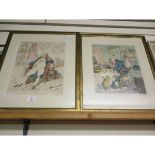 TWO GILT FRAMED COLOURED VICTORIAN TYPE PRINTS