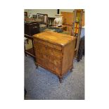 GOOD QUALITY MAHOGANY AND BANDED MUSIC CABINET FORMED AS A FAUX CHEST OF DRAWERS RAISED ON PAD FEET