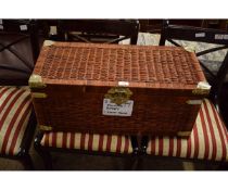 WICKER ORIENTAL TYPE STORAGE BASKET TOGETHER WITH TWO EASTERN DECORATIVE PUPPETS