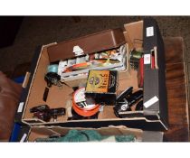 BOX CONTAINING MIXED FISHING REELS, LURES ETC