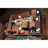 BOX CONTAINING MIXED FISHING REELS, LURES ETC