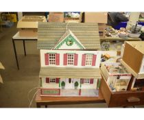 DOLL’S HOUSE WITH OPEN FRONT WITH A QUANTITY OF MIXED EQUIPMENT ETC