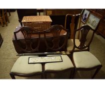 SET OF FOUR REPRODUCTION MAHOGANY SHIELD BACK DINING CHAIRS WITH TAPERING SQUARE SPADE FEET AND DROP