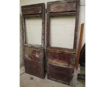 TWO VINTAGE RAILWAY CARRIAGE DOORS BEARING PAINT BUT LACKING GLASS