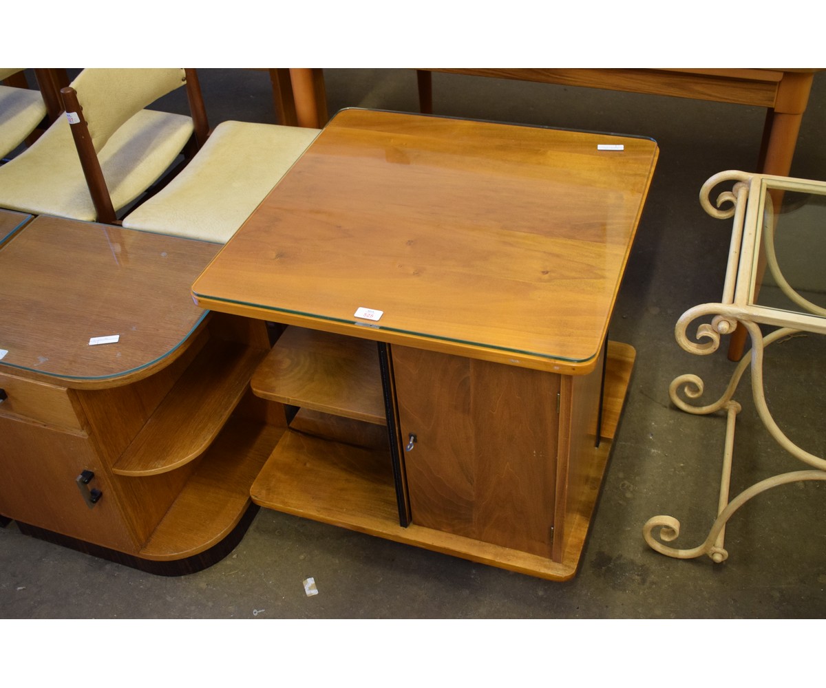 TEAK FRAMED REVOLVING BOOKCASE/COFFEE TABLE