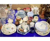 MIXED LOT OF SQUAT VASES, SMALL SET OF PLATES, BOWL AND CUP IN DENBY TURQUOISE PATTERN ETC