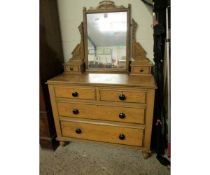 PINE DRESSING CHEST WITH SHAPED MIRROR, THE BASE FITTED WITH TWO DRAWERS OVER TWO FULL WIDTH DRAWERS