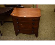 19TH CENTURY MAHOGANY COMMODE, BOW FRONTED WITH FOUR FAUX DRAWERS WITH TURNED KNOB HANDLES
