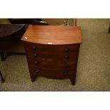 19TH CENTURY MAHOGANY COMMODE, BOW FRONTED WITH FOUR FAUX DRAWERS WITH TURNED KNOB HANDLES