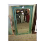 GREEN PAINTED RECTANGULAR WALL MIRROR