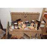 BASKET CONTAINING MIXED VICTORIAN TWO-HANDLED VASES