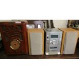 SANYO MINI SYSTEM AND SPEAKERS TOGETHER WITH A FURTHER BUSH VINTAGE STYLE RADIO (2)