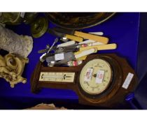 GROUP CONTAINING A BAROMETER, BONE HANDLED KNIVES ETC