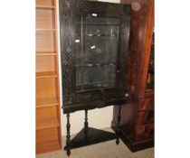 OAK FRAMED CARVED SINGLE DOOR CORNER CUPBOARD ON STAND